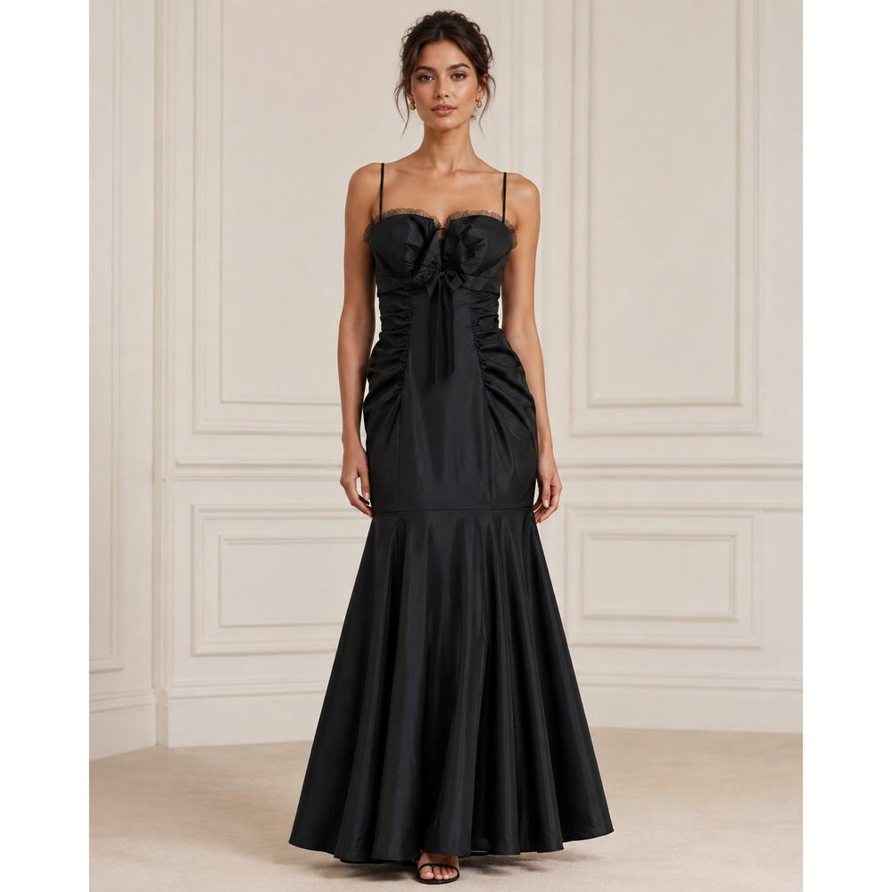 Cache Black Satin Mermaid Evening Dress Size 10 Formal Black Tie